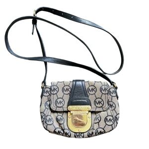 Michael Kors Charleston monogram cross body purse in black and beige